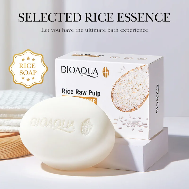 

BIOAOUA 2Pcs Handmade Rice Soap Rice Puree Essence Bath Body Hydrating Oil Control Facial Cleansing Care Whitening Moisturizing