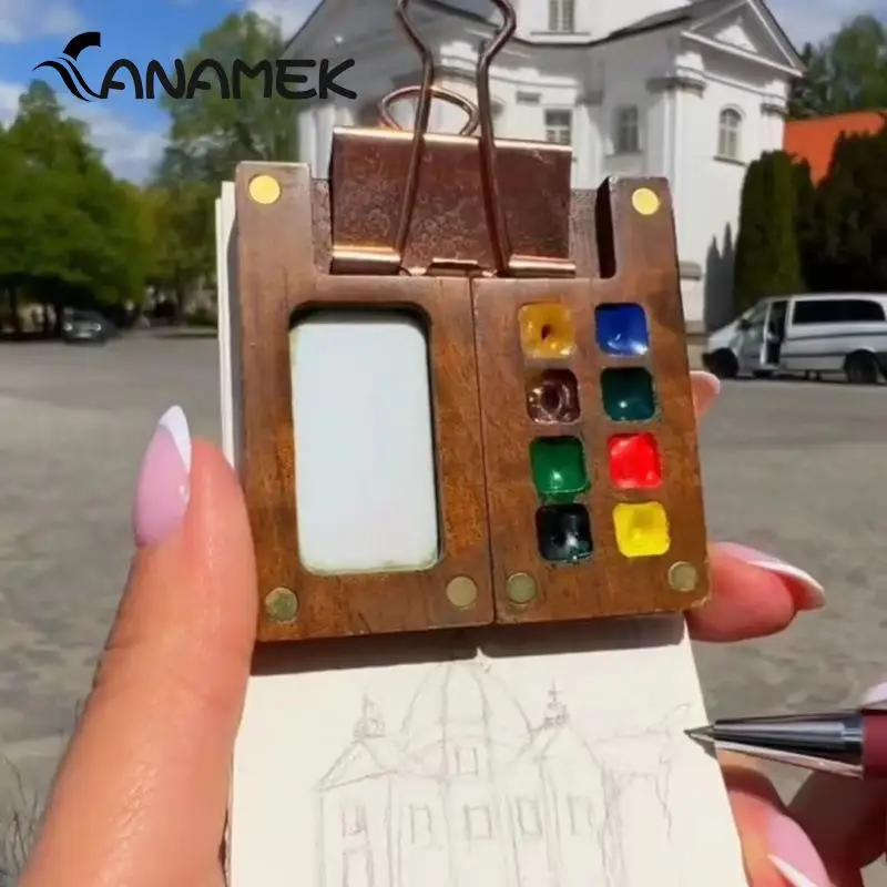 Paleta de pintura de acuarela portátil de madera hecha a mano, 8/15 cuadrículas, 0,5 ml, bandeja de pintura al óleo, Mini caja vacía, suministros de pintura artística