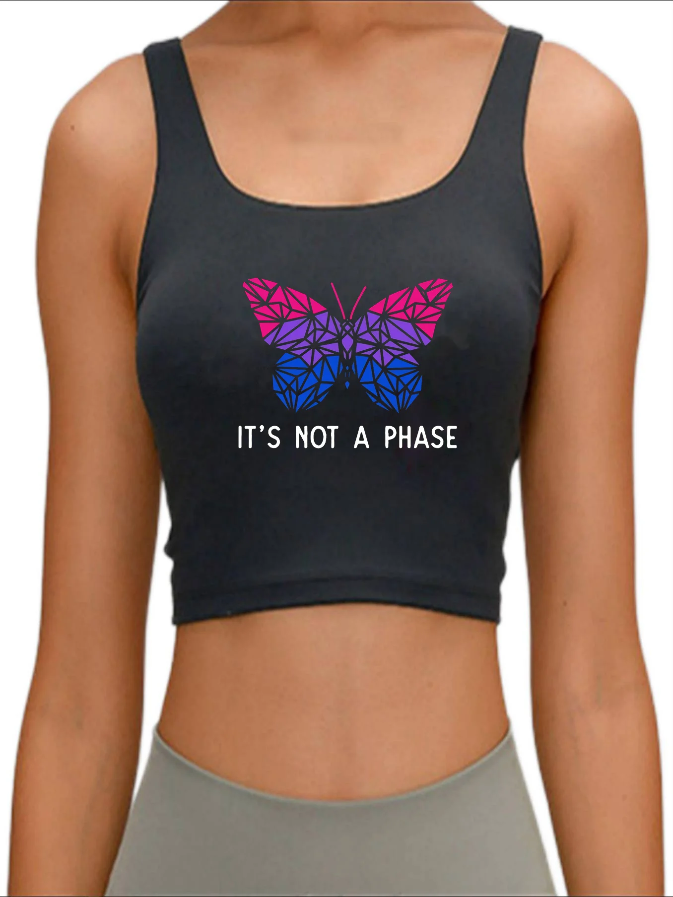 Its Not A Phase Bisexual Butterfly Printing Crop Top Bi Pride Gifts Slim Fit Sports yoga tank top