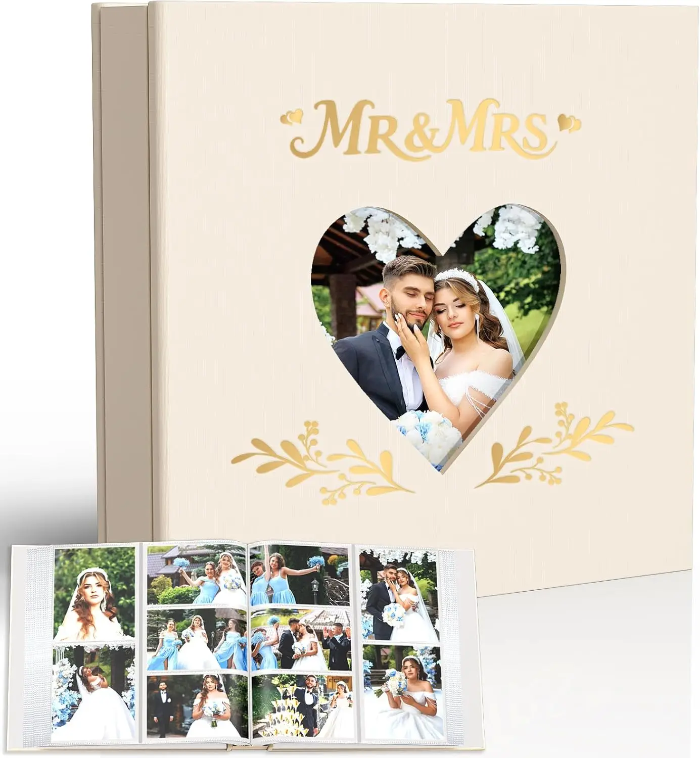 

Linen Wedding Photo Album 4x6 with 400 Pockets(Large Capacity Customizable Memory Book, Custom Engraved Cover, Bridal Ph