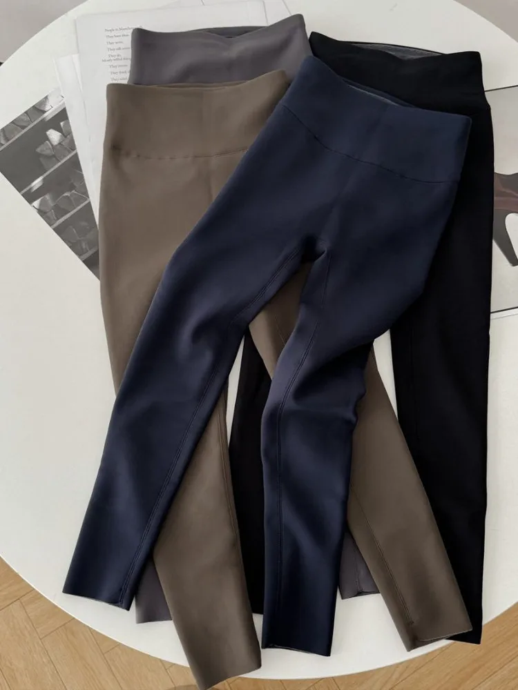 Spodnie do jogi z wysokim stanem, ocieplane, z aksamitu jagnięcego, uniwersalne spodnie na jesień i zimę, długie legginsy z nylonu i spandexu.