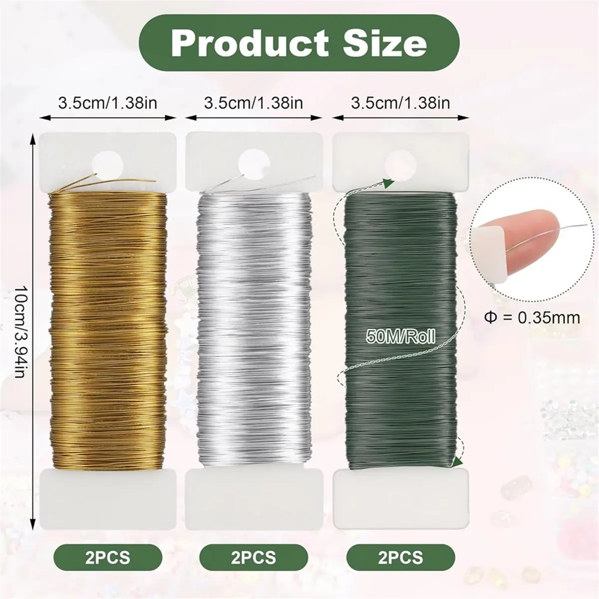 PROMOTION!0.35 mm X 300 M Thin, 6 Rolls Flower Wire, Thin Gold Green Silver,Wire for Crafts,Jewellery Wire,Winding Wire