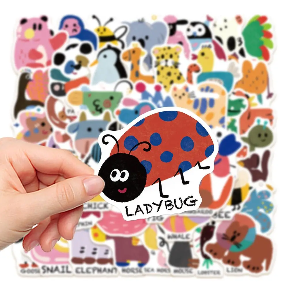 100 Cartoons Colorful Animals English Stickers Children's Puzzle Decorative Stickers DIY Mobile Phone Case Desktop