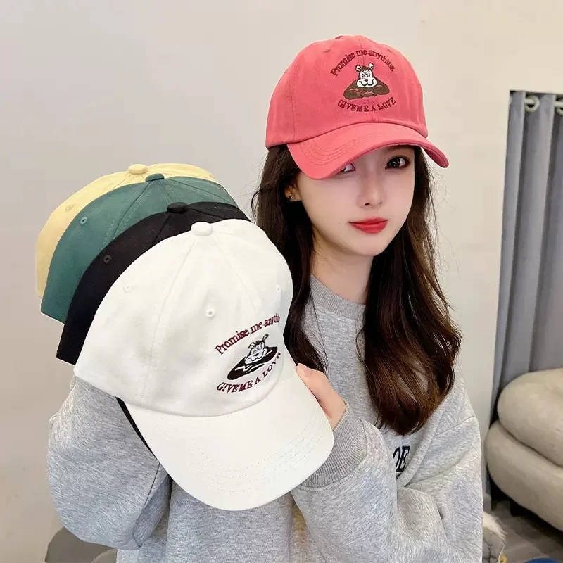 Letter cartoon bear embroidered baseball hat female spring and autumn Korean version 2024 new fashion cap male