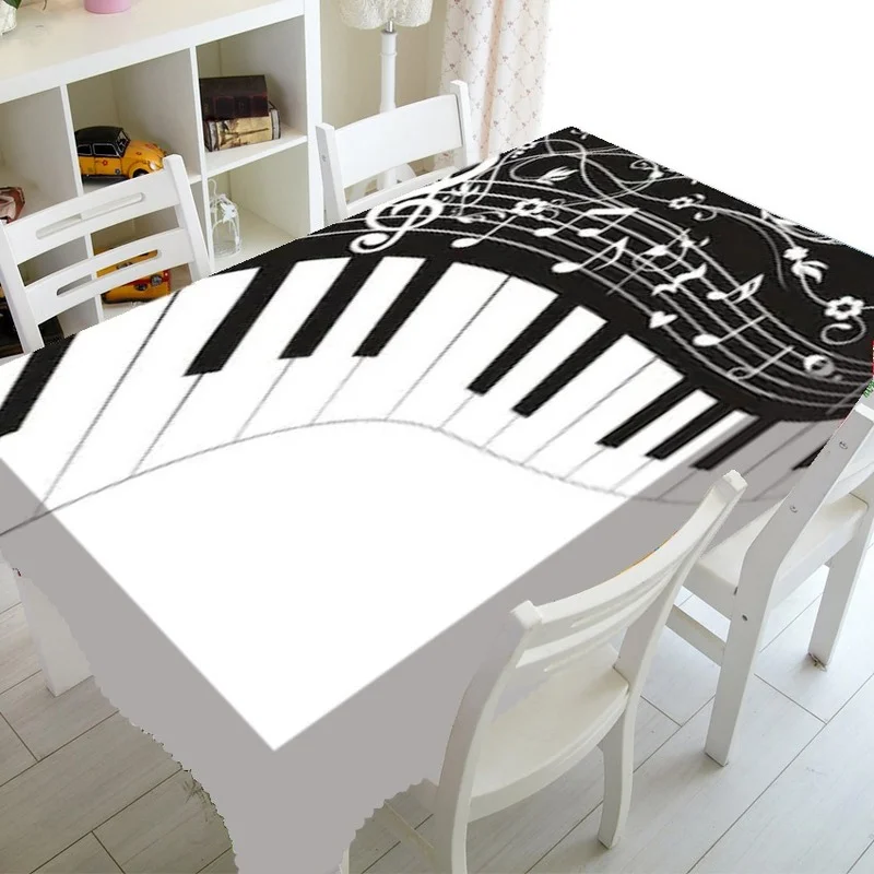 Hot Selling Fashion Musical Note Decoration Party Household Dining Table Tablecloth Rectangular Waterproof Kitchen Tablecloth