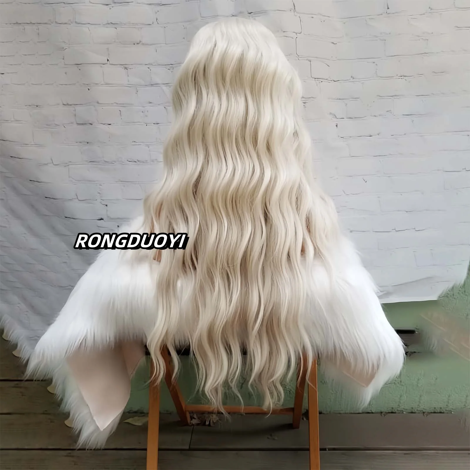 Platinum Blonde Long Wavy Curly Synthetic Hair Lace Front Wig Colored Natural White Blonde Lace Frontal Curly Wigs for Women