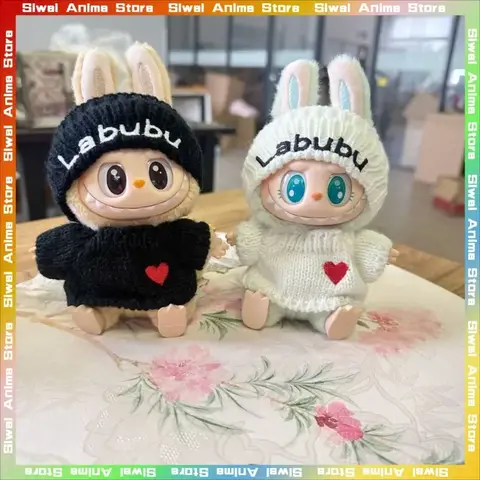 Labubu 인형 작은 옷 패션 사랑 스웨터 곰 라벨 모자 세트 V2 인형 의류 액세서리 17cm 봉제 인형 유니버설 선물