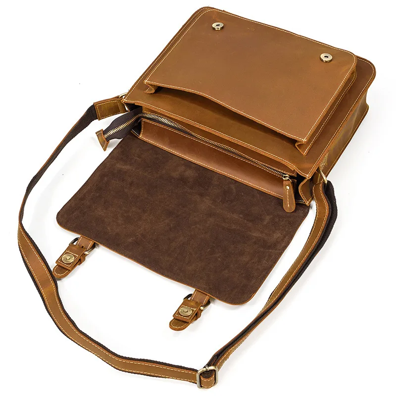 Shoulder Messenger Bag For Men Crazy-Horse Leather Crossbody Bags Vintage Shoulder Briefcase Men Shoulder Bag Cowhide Sling Bag