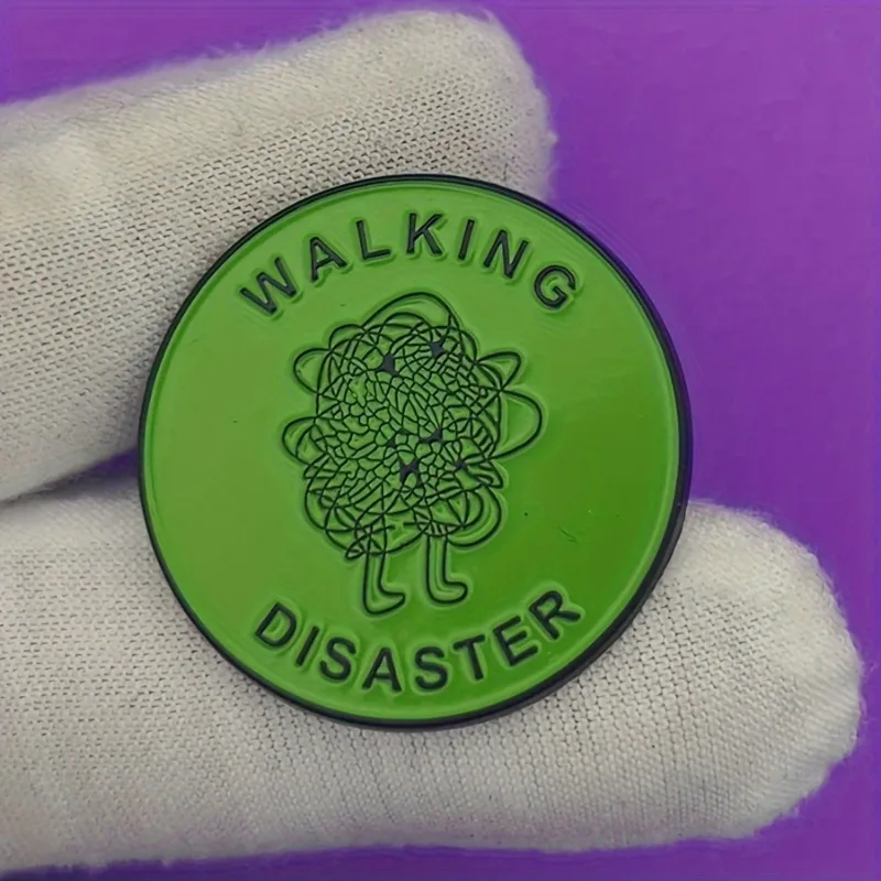 Chaos in Life Walking Through Disasters Circular Button Brooch Green Messy Lines Funny Badge Used for Clothing Accessories Gifts