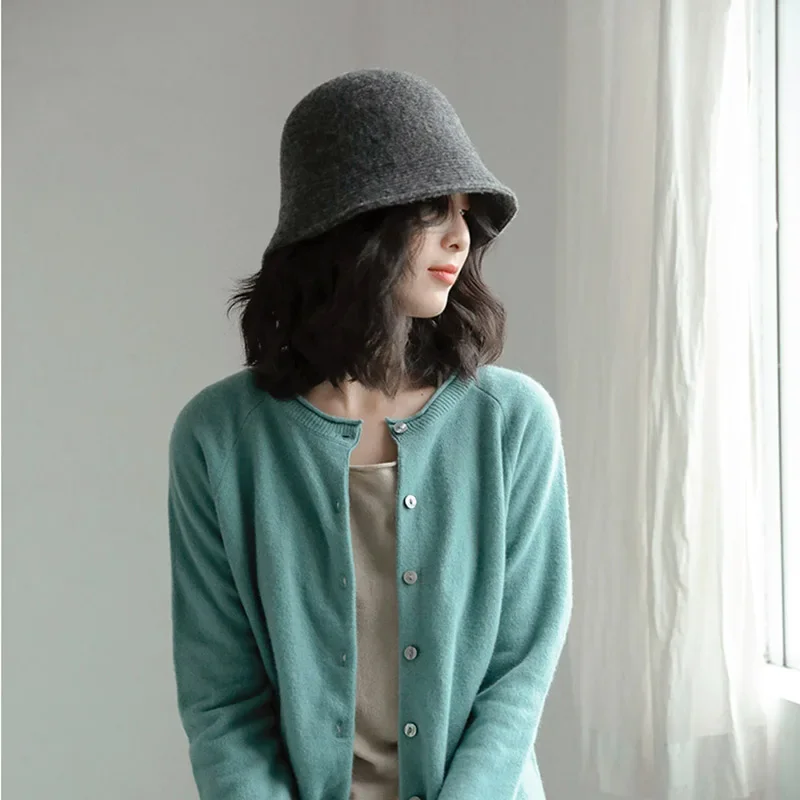 MAXSITI U Solid Keep warm Wool Bucket Hat for Women Autumn and Winter Fisherman Hat Vintage Knitting Basin caps for ladies