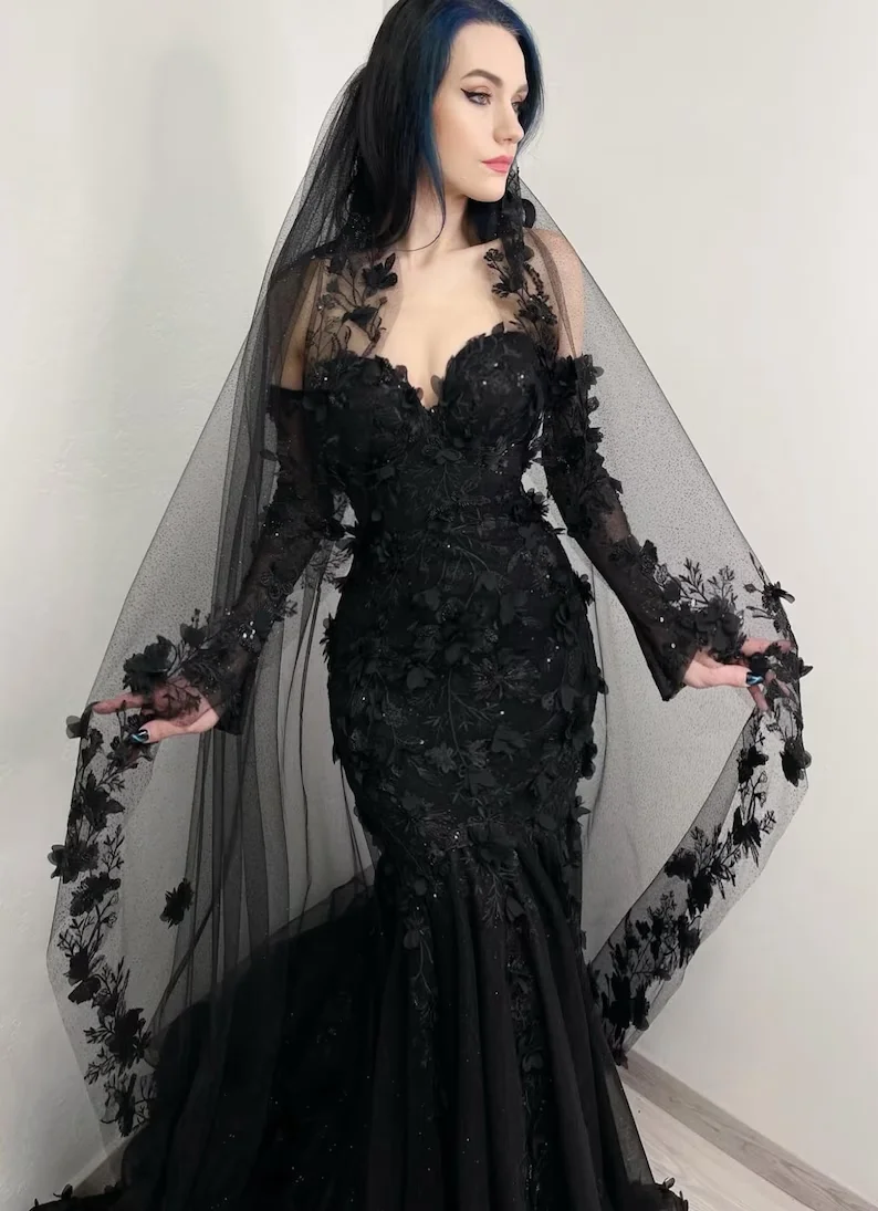 

Custom Black Wedding Dress Gothic Wedding Dress Black Wedding Dress With Skirt Backless Wedding Dress Black Optional Color