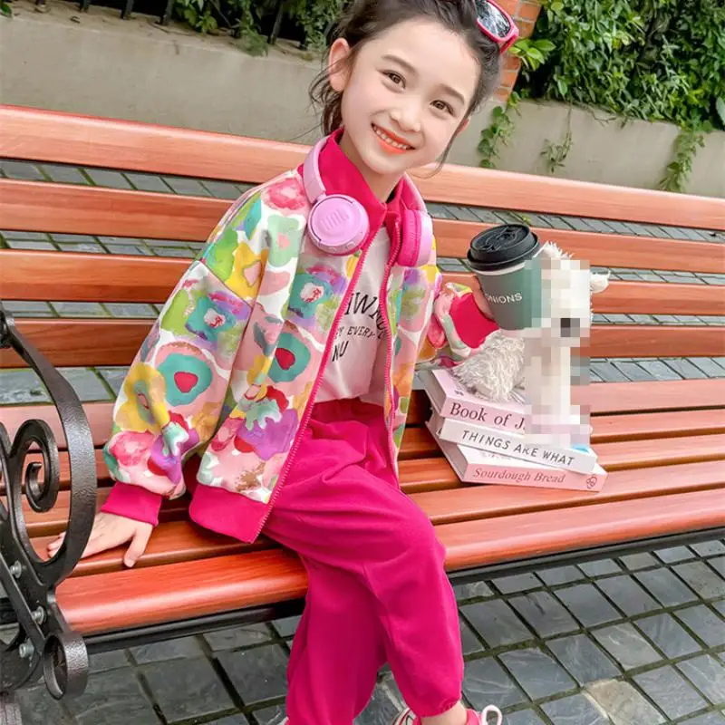 Korean Version Fashion Children Kawaii Spring Autumn T Shirt Pants Girls New Cartoon Long Sleeve Hooded Sweatshirt Girls Clothe