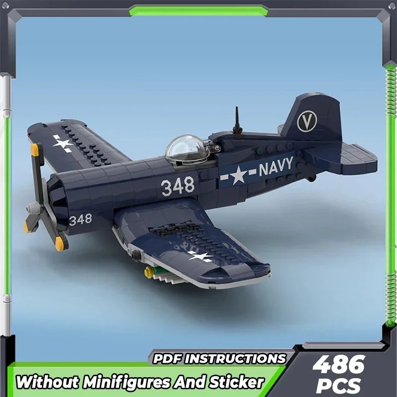 Moc Building Bricks Military Weapon Model F4U Corsair Fighter Technology Modular Block Gifts Toys For Children DIY Sets Assembly