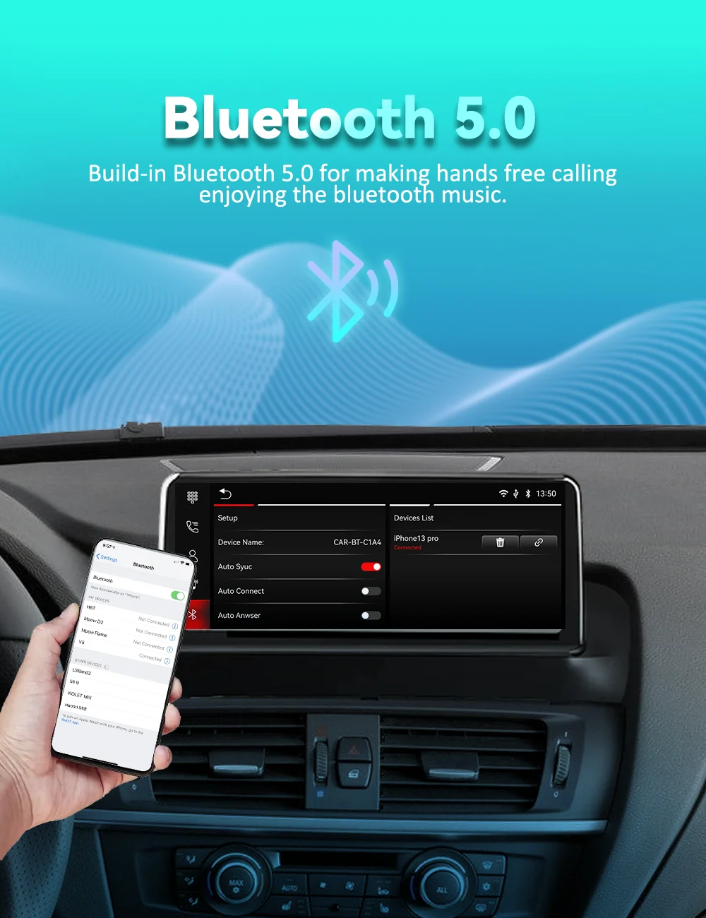 BONROAD 10,25 Zoll Kabelloses Carplay Android Auto Audio-Stereo Autoradio mit YouTube für BMW X3 X4 F25 F26 GPS-Navigation Multimedia-Touchscreen Stereo-Display Mirrorlink Airplay Autolink – Detail 7