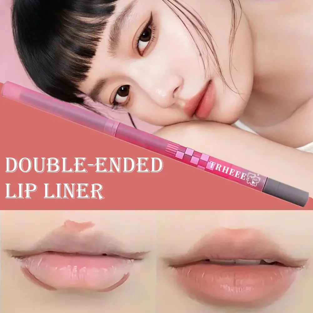 Matita per labbra con pennello Matita per labbra 3D impermeabile Rossetto al latte Contouring Trucco Penna rimpolpante Tinta pesca S0R4