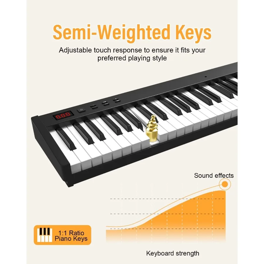 Piano digital semi-pesado de 88 teclas com design em tamanho real para uso doméstico e em estúdio, teclado portátil com suporte duplo X inclui