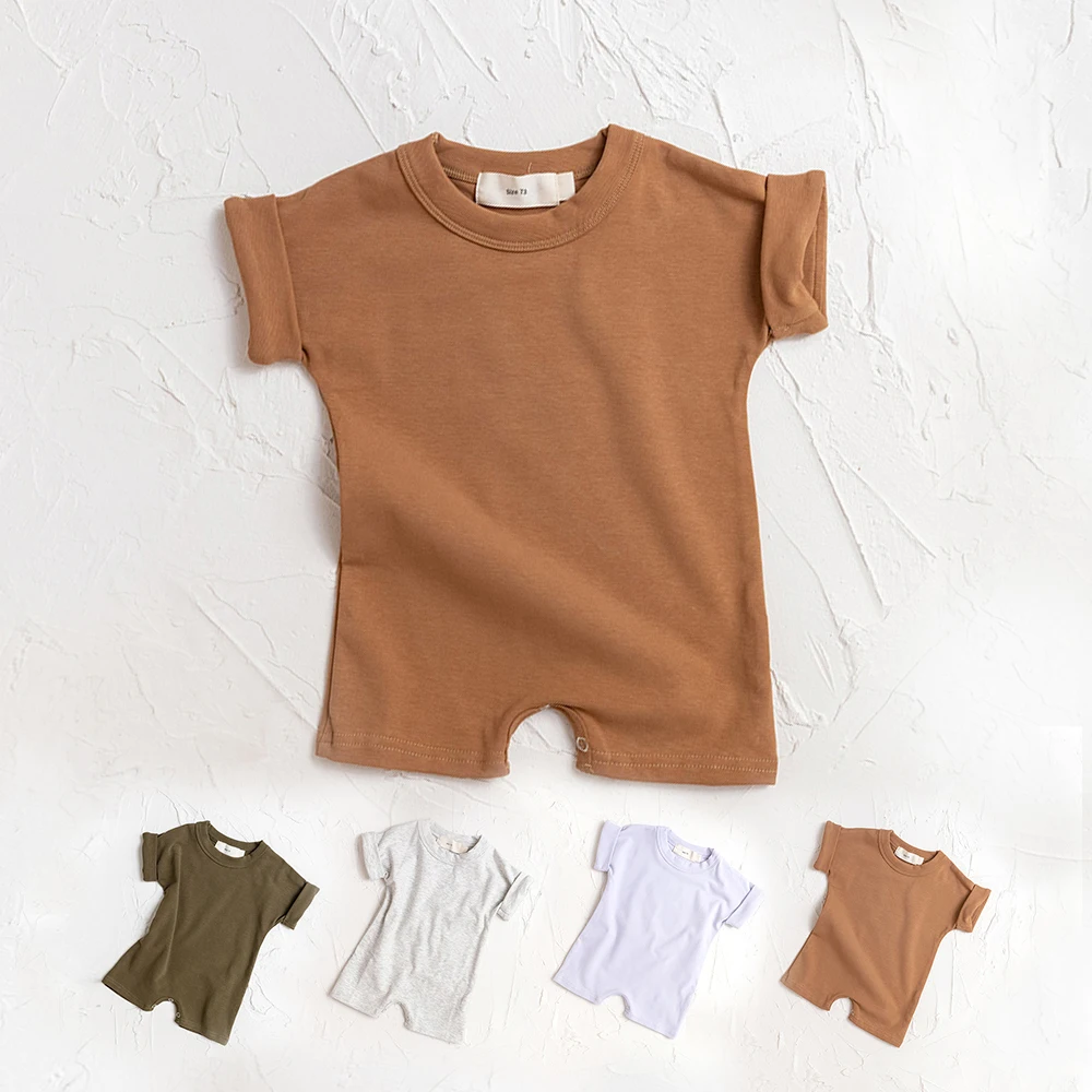 2023 European New Fashion Men's and Women's Baby Bodysuit Solid Summer Short Sleeve Newborn Short Creeper Newborn Baby Clothing