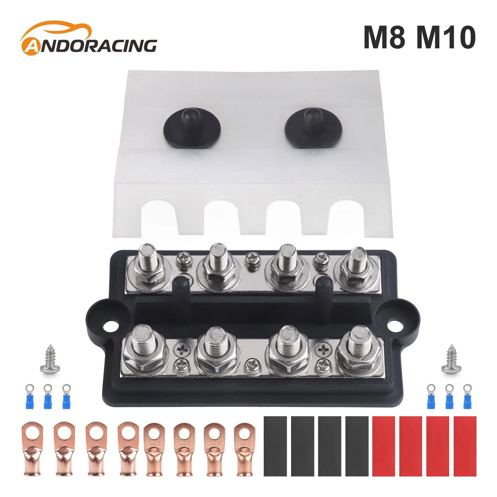 

8 Way Bus Bar DC 12V-48V 250A Heavy Duty Positive Negative Power Distribution Block Box M8 M10 Busbar Battery Terminal Studs Box