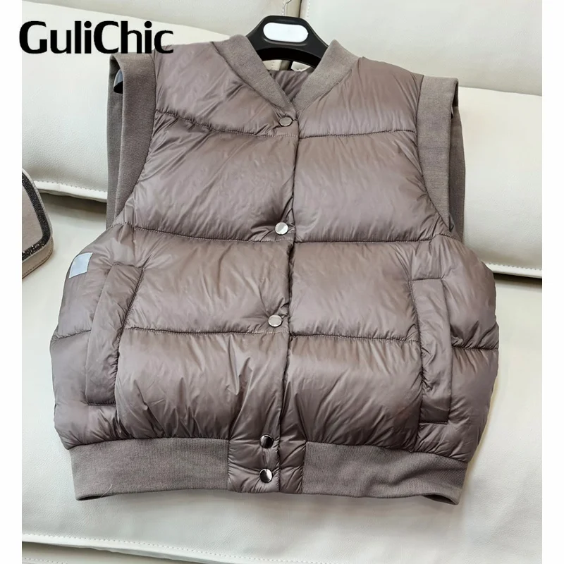 

9.13 GuliChic Women New Fashion Single Breasted Waistcoats Thick Keep Warm Slim Sleeveless Short Down Vest Female Outwear