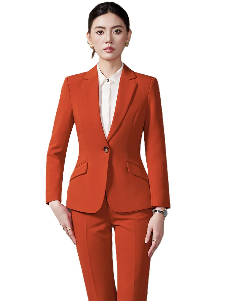 Vermelho cáqui preto senhoras calça terno feminino 2 peças conjunto formal blazer e calças