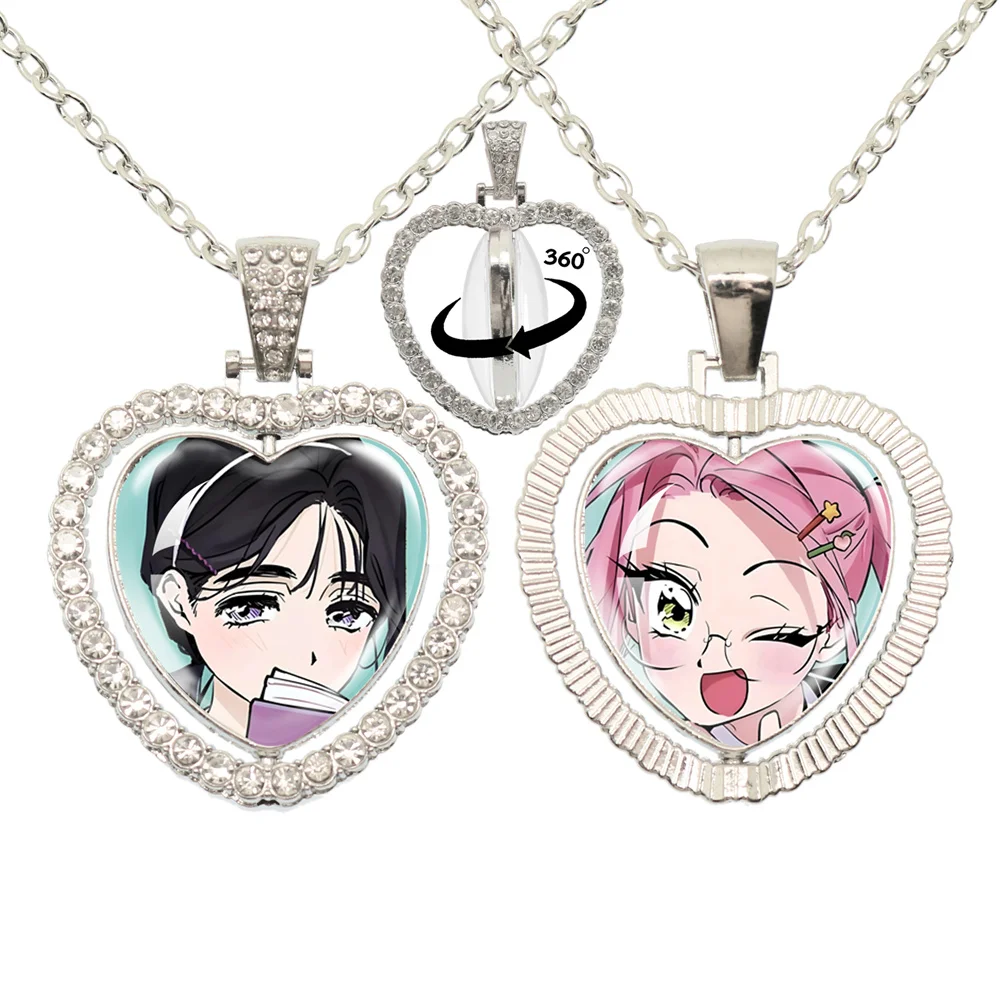 ALIEN STAGE Mizi Sua Till Ivan Hyuna Luka Double Sided Rotating Peach Heart Pendant Necklace  Charm Jewelry Fans Couples Gifts image 5