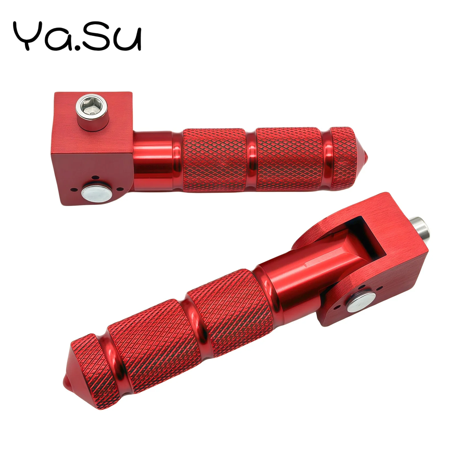 8mm Foot Pegs Foldable 90 Degree Fixed Folding Passenger Pedal For Motorcycle Electric Bike (Red)