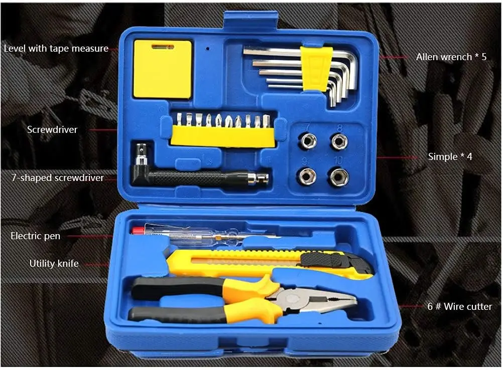 Household Repair Tool Set - 25 Pcs High Grade Alloy Steel Hand Tool Kit with Platsic Toolbox