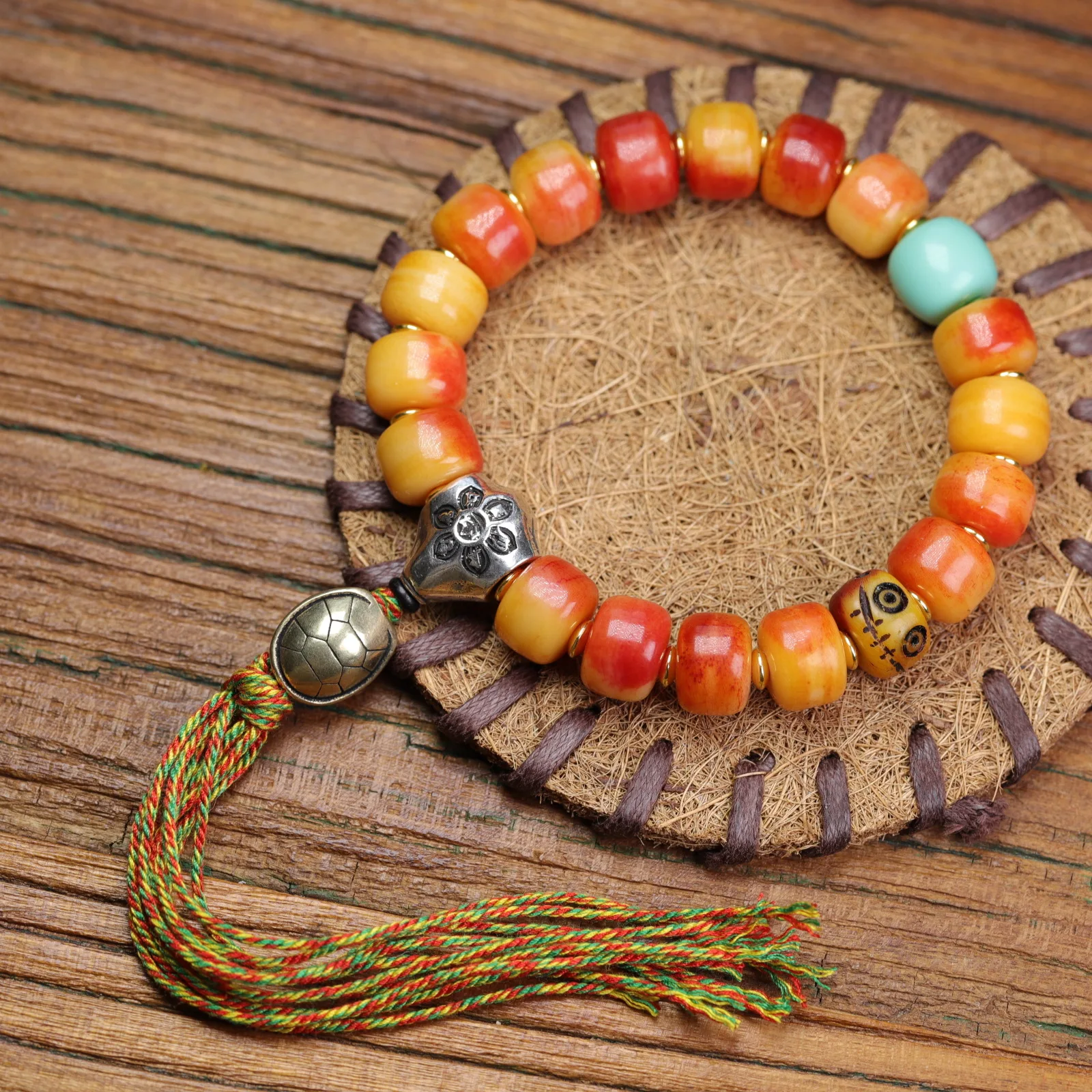 Tibetan Beef Bone Straight Old Barrel Beads Single Loop Hand Held Bracelet Ethnic Style Hand Twisted Hand Jewellery