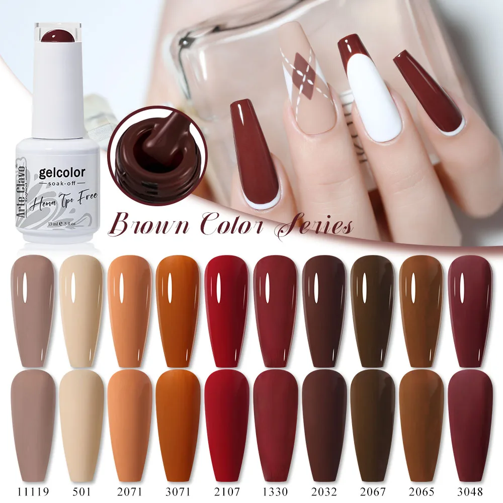 Arte Clavo Red Brown Gel Nail Polish 15ml Autumn Series Base Top Coat Soak Off UV Gel Semi Permanent Varnishes Design Nail Art