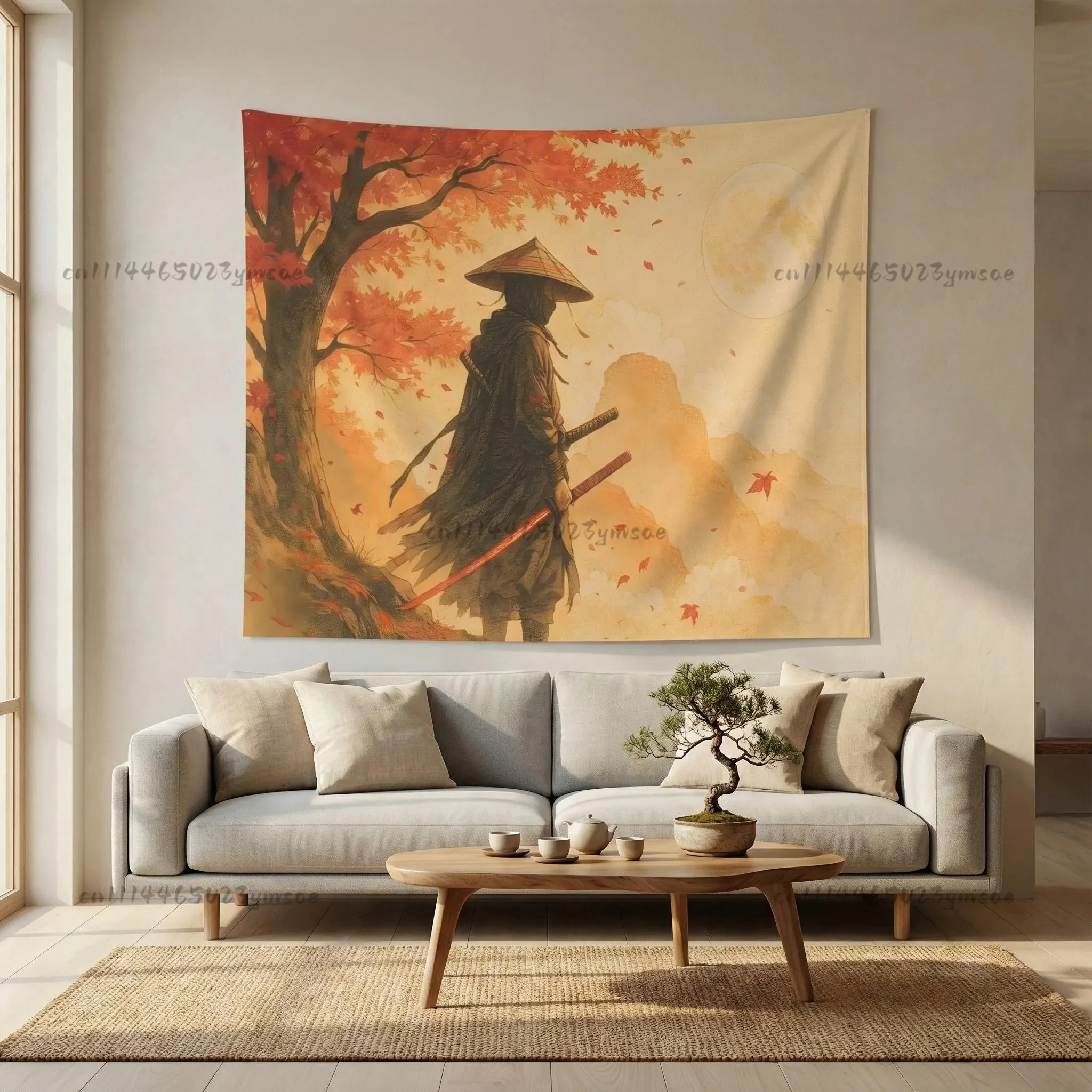 Japanese Vintage Samurai Tapestry Headboard Background Cloth Aesthetic Room Decoration Hippie Wall Tapestries Home Decor Flags