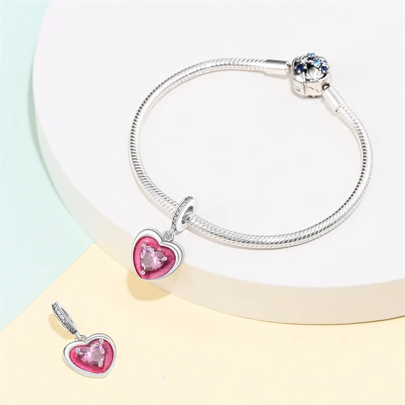 925 Silver Plated Magic Mirror Princess Angel Pink Charm Beads Suitable Fit Pan 925 Original Bracelet Exquisite Diy Jewelry view 4