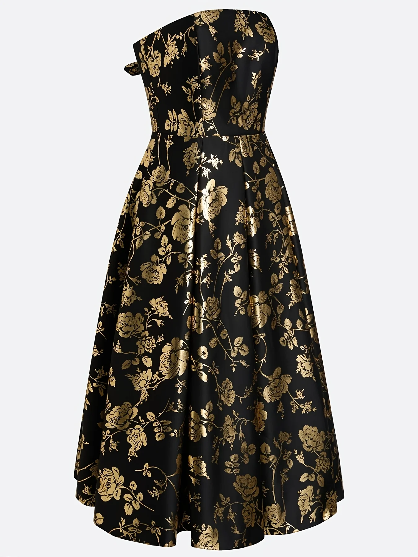 Vestido sin mangas con cuello en V y estampado retro - lujoso vestido de noche con bordados dorados para fiesta formal con mangas abullonadas