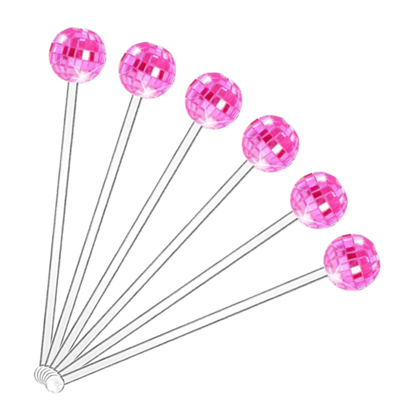 12Pcs Disco Ball Drink Stirrer Plastic Round Top Swizzle Sticks Cake Pops Mirror Ball for Restaurants Bars Parties