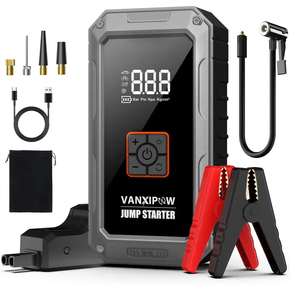 

Portable 4500A Jump Starter with Air Compressor, 150PSI, 12V Battery Booster, LED Light, Power Bank