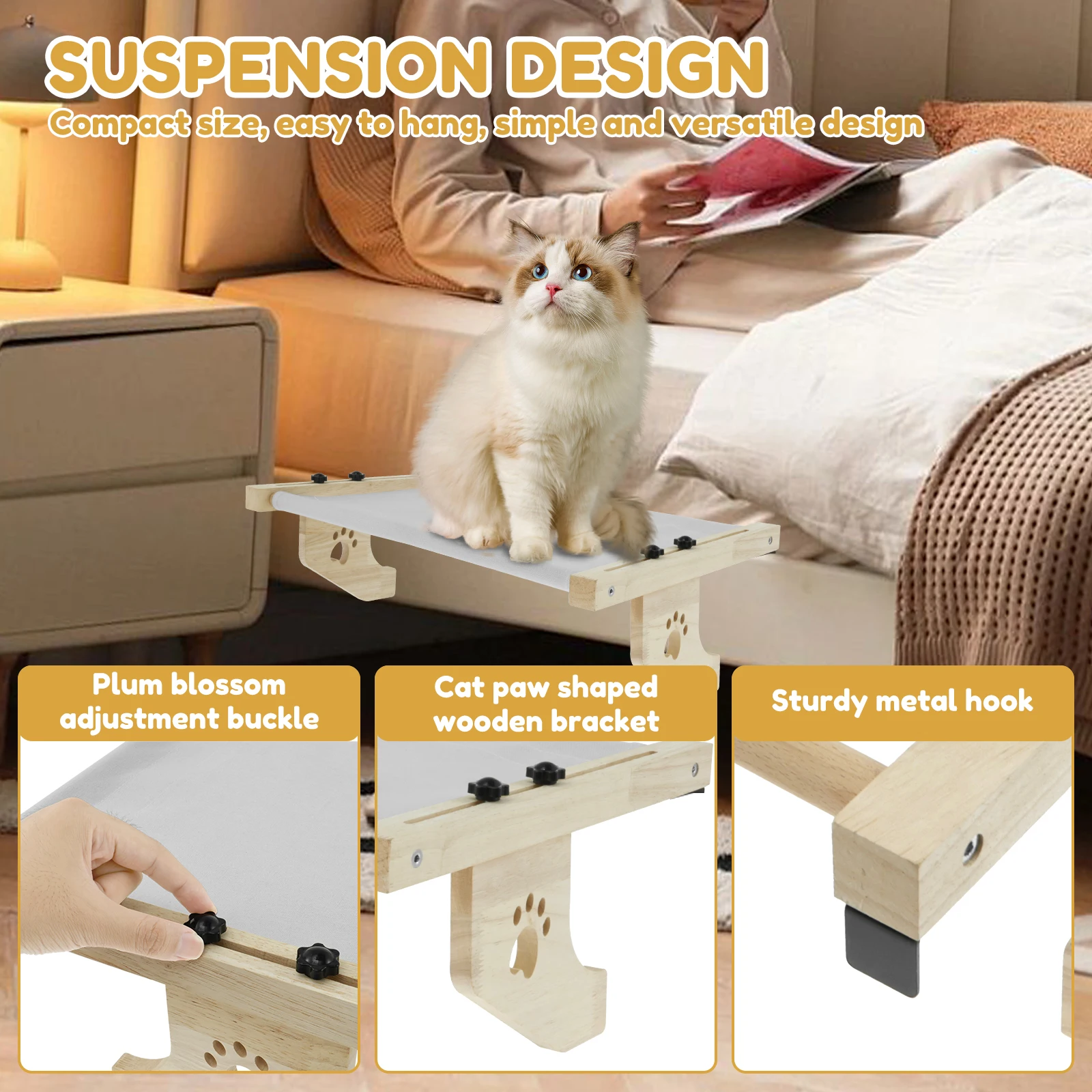 Wooden Cat Hammock Sturdy Cat Window Perch Easy to Install Pet Cat Bedclothes Multipurpose Insert Kallax Shelves for Windowsill