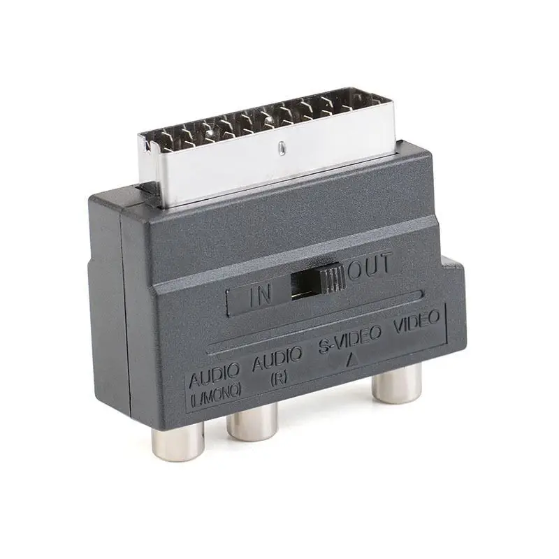 21-poliger RGB-Scart auf 3 Cinch-S-Video-AV-TV-Adapter, zusammengesetztes Video, links und rechts, Audio-Konverter, zum Anschließen des Fernsehprojektorkabels – Detail 7