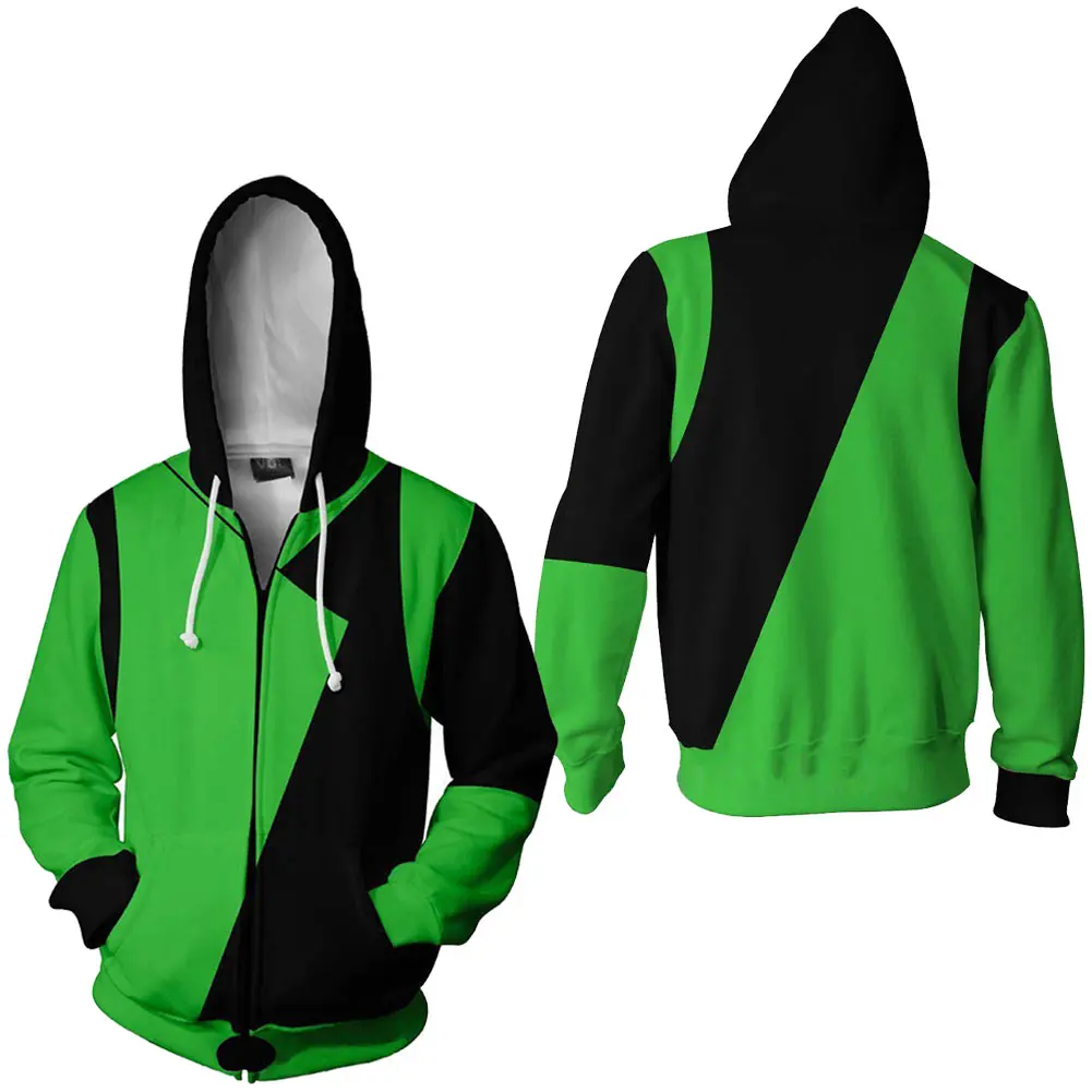 Shego Cosplay Fantasy Sweater Outfits Adult Women Disguise Costume Hoodie Casual Unisex Zip Jacket Halloween Roleplay Clothes