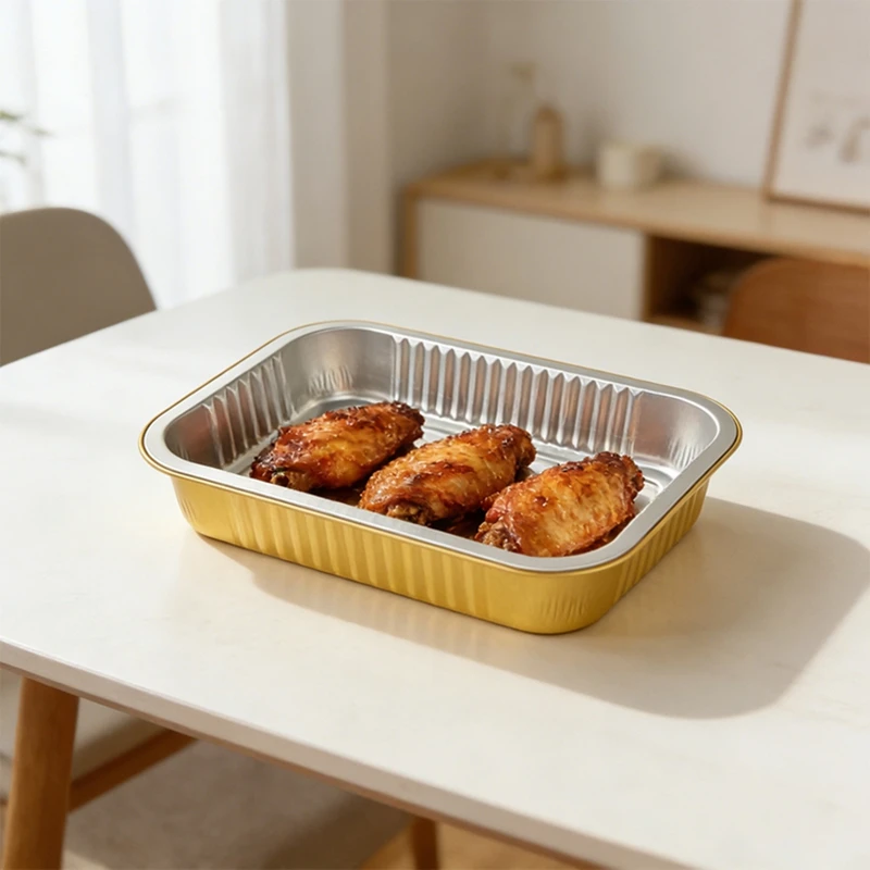 10pcs Gold Aluminum Foil Container 580ml Rectangular Disposable Baking Pan With Lid Thickened Oven Safe Tray Takeaway Box Party