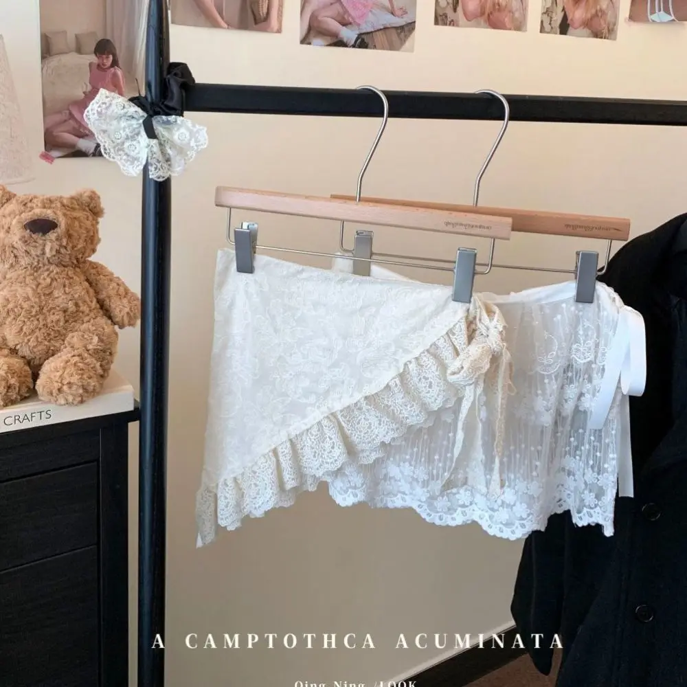 

Trendy Lace Trim Lace Mini Skirt Ruffles Jeans Decoration Fart Curtain Pretty Clothing Accessories Apron Wrap Skirt Women