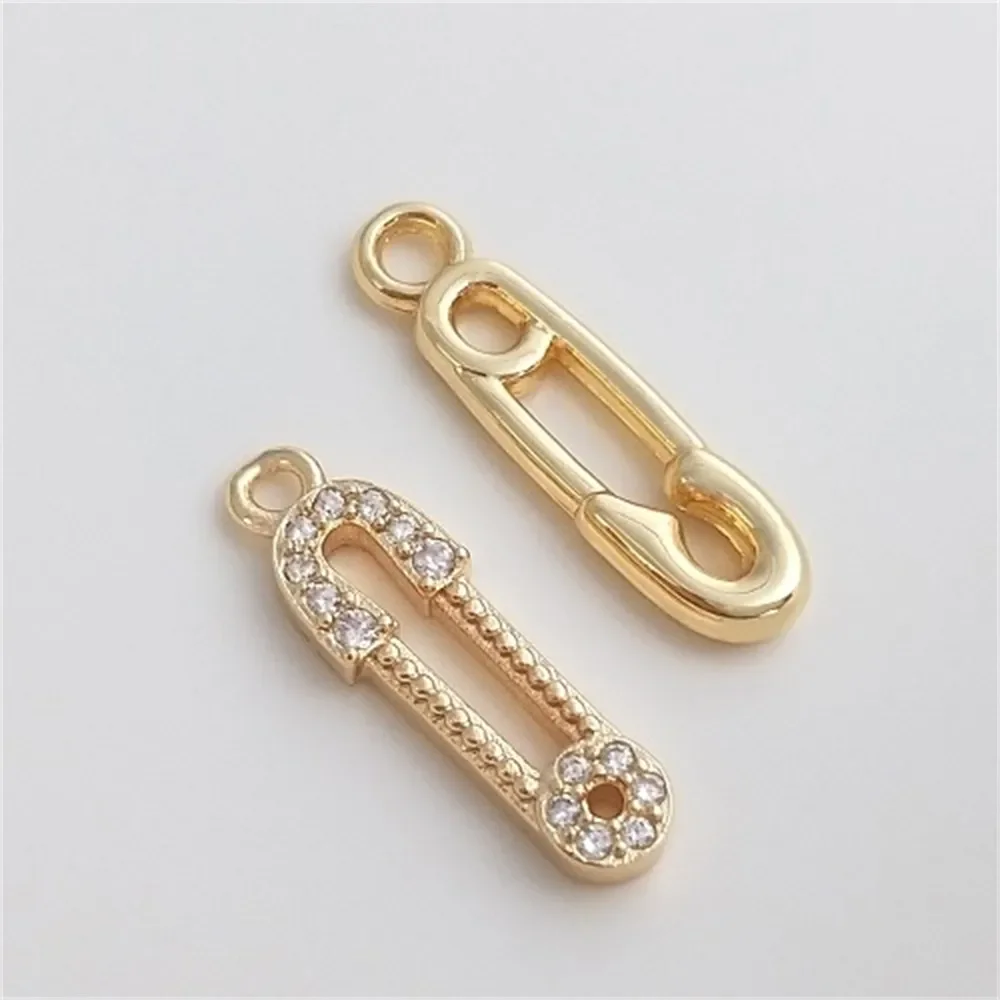 

14K Gold-coated Paper Clip Pendant Zircon Pin Buckle Pendant Handmade Diy Earrings Pendant Accessories K070