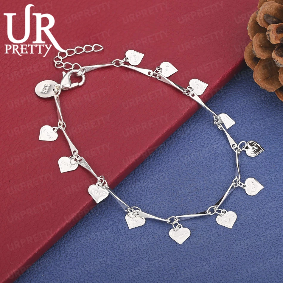 

925 Sterling Silver Charm Engagement Gift Heart Pendant Bracelet Women Birthday Party Wedding Fashion Jewelry
