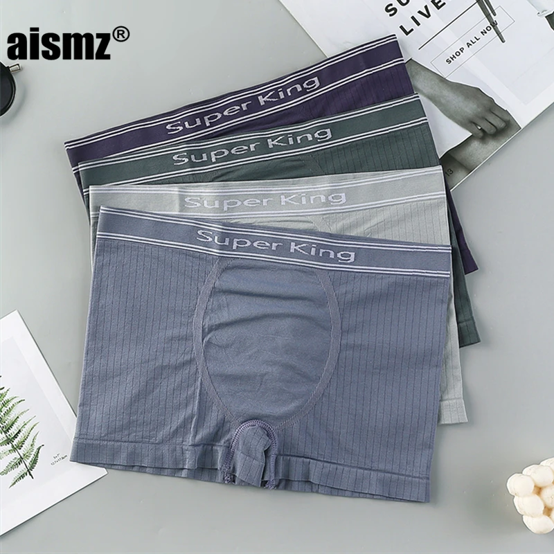 

Aismz 4Pcs/Lot Male Panties Men's Underwear Boxers Breathable Man Boxer Solid Underpants Comfortable Brand Shorts Underwear