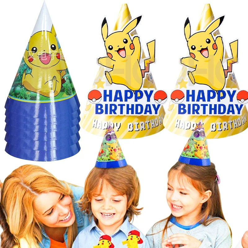 Pikachu-Sombrero para fiesta de cumpleaños de bebé, diadema de dibujos animados de Anime, sombrero para Baby Shower, decoración para fiesta de feliz cumpleaños, gorros para niños, accesorio para fotografía