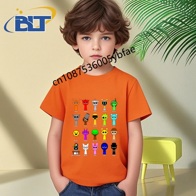 All my Sprunki game toys printed kids T-shirt pure cotton short-sleeved cartoon top personalized children's clothing