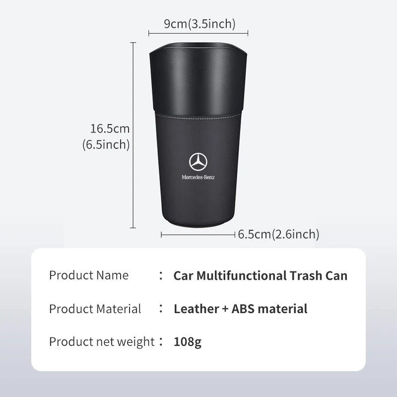 Car Mini Trash Can Cup Holder Accessory Garbage Organizer For Benz C180 C300 W124 W176 W177 C200 C260 GLC CLE CLA AMG