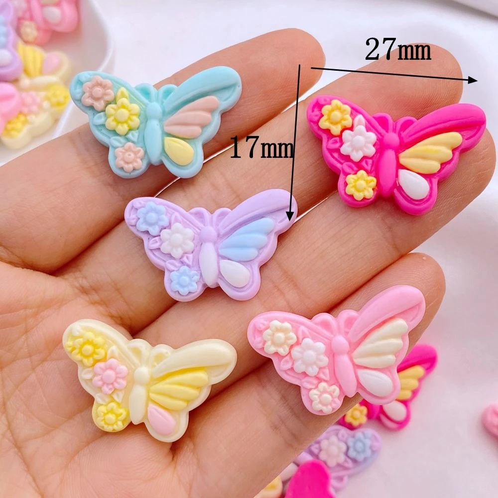 10pcs Flower large butterfly shaped resin flat back kabochin scrapbook Kawai DIY decorative accessories hairpin decoration