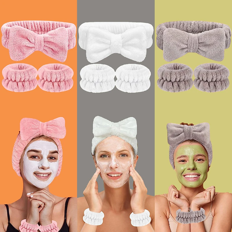 Cute Fashion Multifunctional Cuff Waterproof Face Wash Hair Accessory Set Wristbands Headband Set Hairpin For Women Girls