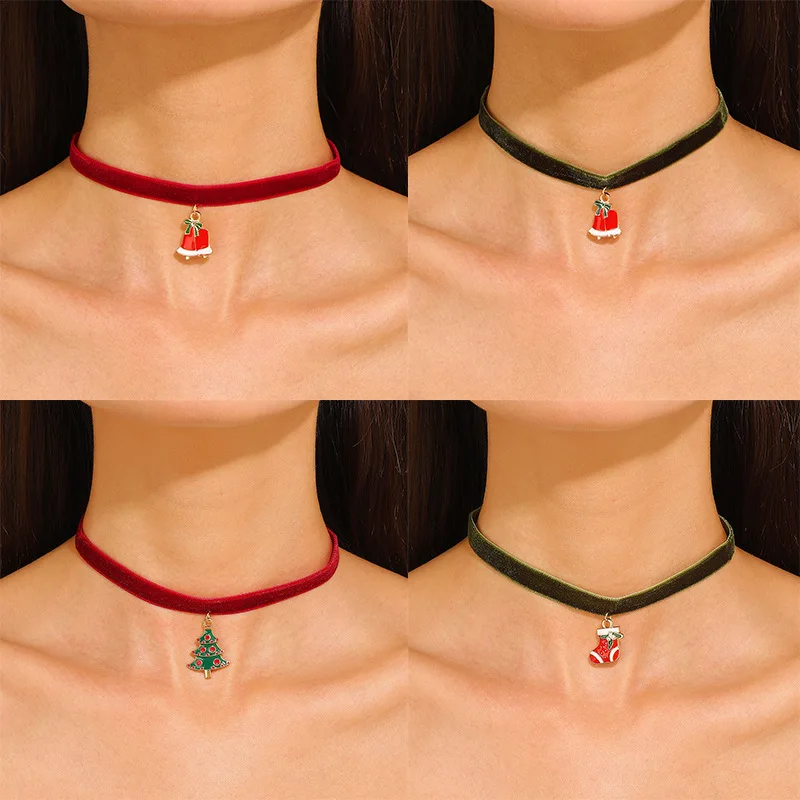 

Christmas Velvet Collar for Women Ins Style European and American Retro Christmas Bell Christmas Tree Choker Cross-Border Holiday Gift
