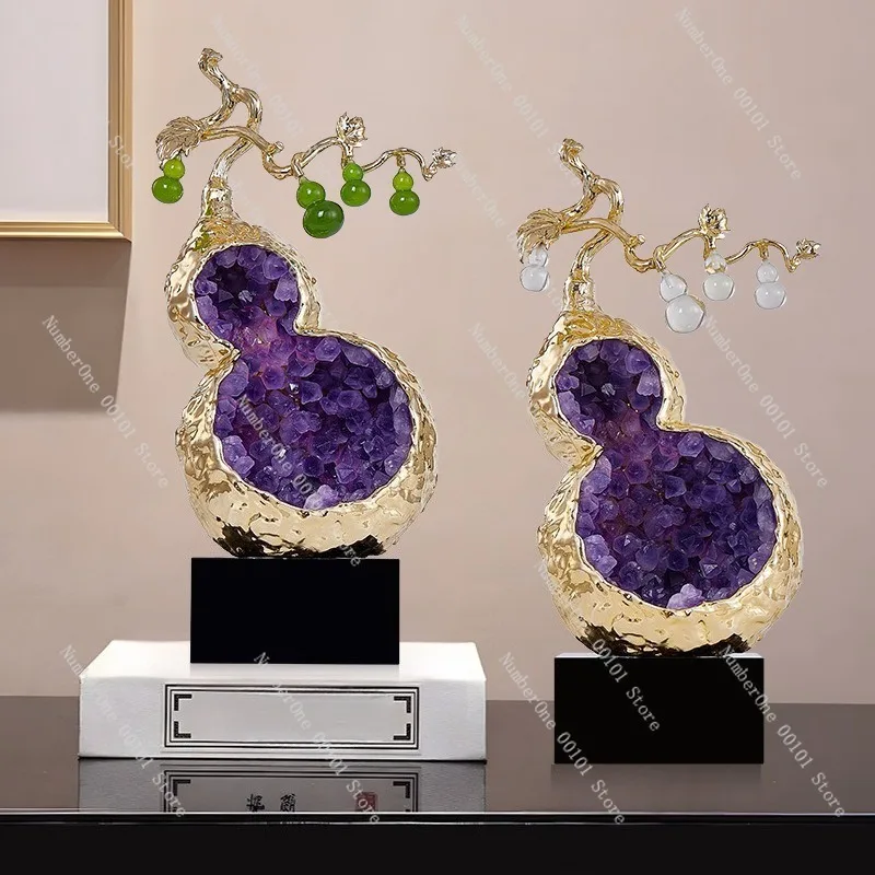 Elegant Amethyst Gourd Figurine Luxury Home Blessing Ornament Premium Crystal Style Desk Decoration for Housewarming Gift Living