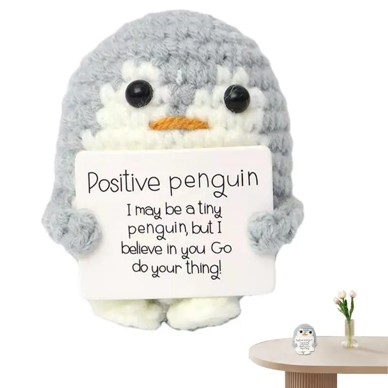 Emotional Support Penguin Penguin Toy With Positive Card Knitting Doll Collectible Penguin Toy Cute Mini Penguin For Mother's Da